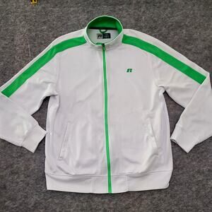 Russell Full Zip Sweater Mens Large Green Stripe